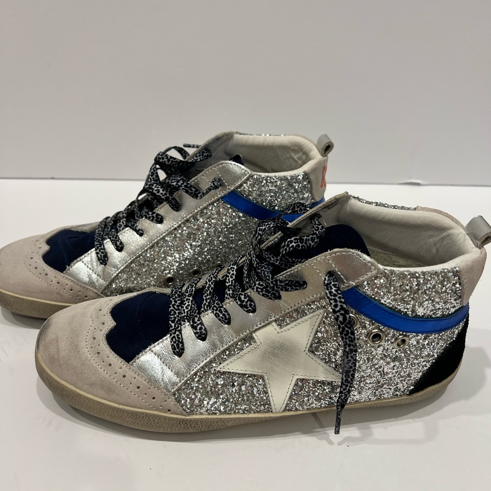 EUC Golden Goose Silver Glitter Mid Star Sneakers